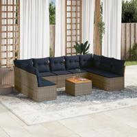 10-delige Loungeset met kussens poly rattan grijs - thumbnail