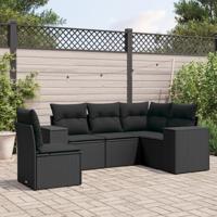 6-delige Loungeset met kussens poly rattan zwart - thumbnail