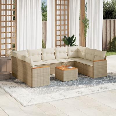 9-delige Loungeset met kussens poly rattan beige