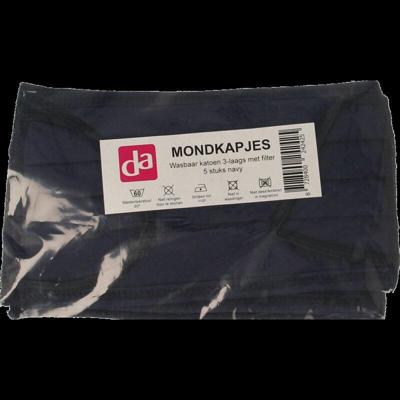 Easyessentials Mondkap wasbare katoen blauw 3-laags 5 Stuks