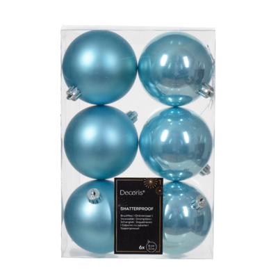 6 onbreekbare kerstballen sugar blauw 8 cm