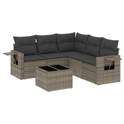 6-delige Loungeset met kussens poly rattan grijs - thumbnail