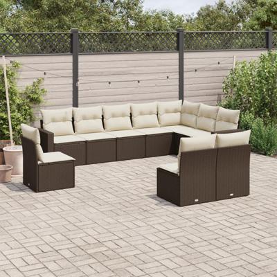 11-delige Loungeset met kussens poly rattan bruin - thumbnail