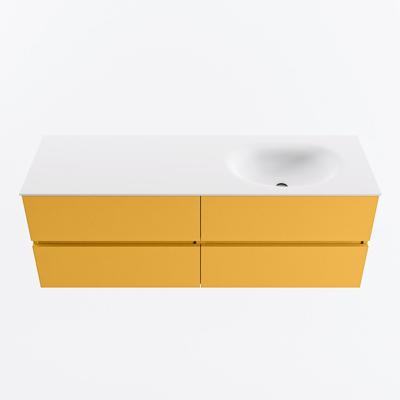 MONDIAZ VICA 140cm badmeubel onderkast Ocher 4 lades. Wastafel MOON rechts zonder kraangat, kleur Talc.