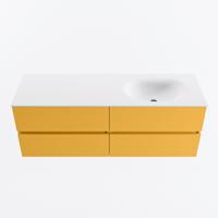 MONDIAZ VICA 140cm badmeubel onderkast Ocher 4 lades. Wastafel MOON rechts zonder kraangat, kleur Talc. - thumbnail