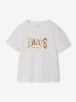 T-shirt voor meisjes met print en korte mouwen ecru