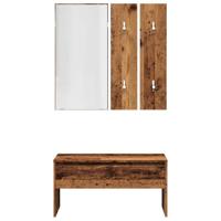 Halmeubelset bewerkt hout oud houtkleurig - thumbnail