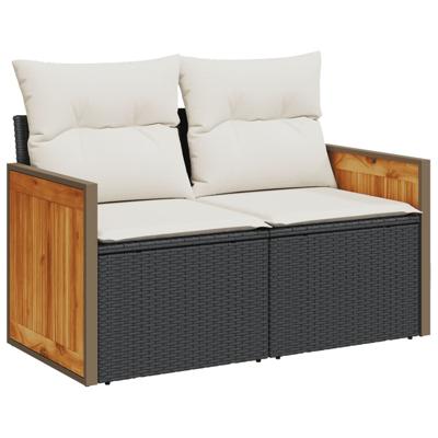 6-delige Loungeset met kussens poly rattan zwart - thumbnail