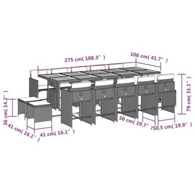15-delige Tuinset met kussens poly rattan beige - thumbnail