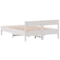 Bedframe met hoofdbord massief grenenhout wit 150x200 cm - thumbnail