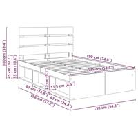 Bedframe Ambachtelijk eiken 135 x 190 cm Massief grenenhout - thumbnail