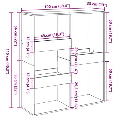 Boekenkast 100x33x135 cm bewerkt hout betongrijs
