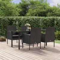 5-delige Tuinset met kussens poly rattan zwart - thumbnail