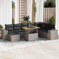9-delige Loungeset met kussens poly rattan acacia grijs - thumbnail