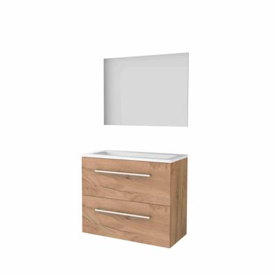 Basic-Line Ultimate 39 Badkamermeubelset - Ondiep - 80 x 39 cm - Met Grepen - 2 Lades - Acryl Wastafel - Zonder Kraangat - Spiegel met Indirecte LED Verlichting - Whisky Oak