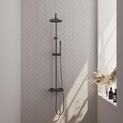 Brauer Gunmetal Edition Opbouw Thermostatische Regendoucheset - Hoofddouche 20 cm - Staafhanddouche - Doucheslang - Gunmetal Geborsteld Pvd