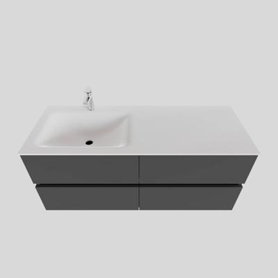 Badkamermeubel Solid Surface BWS Oslo 120x46 cm Links Mat Antraciet 4 Laden (met 1 kraangat)