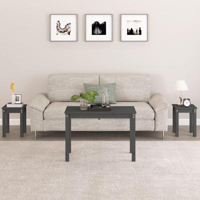 Tafeltjesset 3 st massief grenenhout grijs