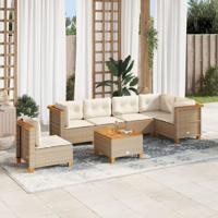 7-delige Loungeset met kussens poly rattan beige - thumbnail