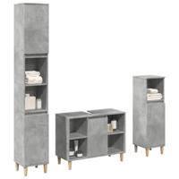 3-delige Badkamermeubelset bewerkt hout betongrijs - thumbnail