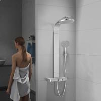 SAMOA RAIN douchesysteem met thermostatisch planchet, chroom-licht grijs wellness hoofddouche met antikalk nozzles, Ø ca. 26 cm handdouche, 3 functies met antikalk nozzles, Ø 13 cm handdouche m - thumbnail