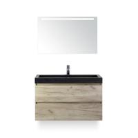 Maxx XL Badmeubelset 100 cm - Craft Oak - Wastafel Lucca 1 kraangat - met LED Spiegel - thumbnail