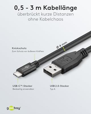 Goobay 55468 Sync & Charge High Speed USB-C naar USB A 2.0 oplaadkabel, 1,8 m