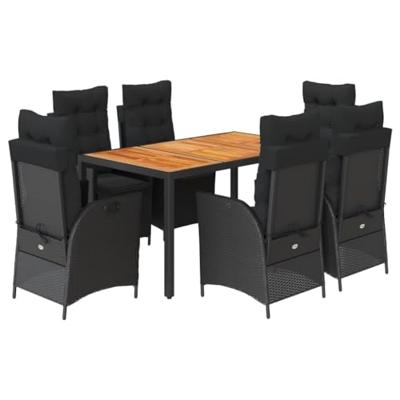 7-delige Tuinset met kussens poly rattan zwart