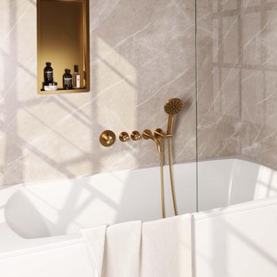 Brauer Gold Edition Badkraan Inbouw - douchegarnituur - 20cm uitloop - met inbouwdeel - 3 gladde knoppen - handdouche rond 3 standen - PVD - geborsteld goud 5-GG-023 Brauer Gold Edition Badkraan Inbouw - douchegarnituur - 20cm uitloop - met inbouwdeel - 3 gladde knoppen - handdouche rond 3 standen - PVD - geborsteld goud 5-GG-023