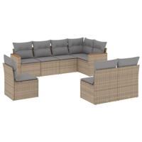 8-delige Loungeset met kussens poly rattan beige - thumbnail