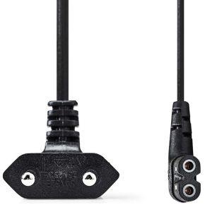 Stroomkabel | Euro Male | IEC-320-C7 | Gehoekt | Links Gehoekt | Vernikkeld | 3.00 m | Plat | PVC | Zwart Stroomkabel | Euro Male | IEC-320-C7 | Gehoekt | Links Gehoekt | Vernikkeld | 3.00 m | Plat | PVC | Zwart