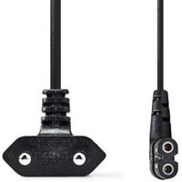 Stroomkabel | Euro Male | IEC-320-C7 | Gehoekt | Links Gehoekt | Vernikkeld | 3.00 m | Plat | PVC | Zwart - thumbnail