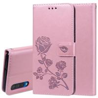 Rose reliëf horizontale Flip PU lederen case voor Galaxy A50 met houder & kaartsleuven & portemonnee (Rose goud) - thumbnail