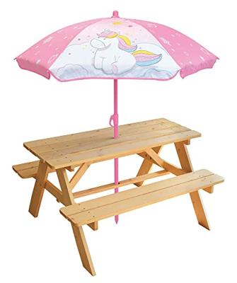 Picknicktafel van eenhoorn grenen met parasol - FUN HOUSE - H.53 x l.95 x D.75 cm - Voor kinderen Picknicktafel van eenhoorn grenen met parasol - FUN HOUSE - H.53 x l.95 x D.75 cm - Voor kinderen