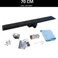 Mat Zwarte RVS Douchegoot Flens met Uitneembaar Sifon 70x7 cm 6,7 cm Diep MAT ZWART ROOSTER Boss & Wessing - thumbnail