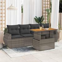 5-delige Loungeset met kussens poly rattan grijs - thumbnail
