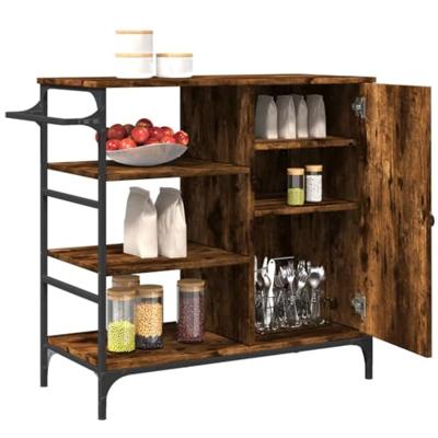 Keukentrolley 87,5x38,5x84,5 cm bewerkt hout gerookt eikenkleur