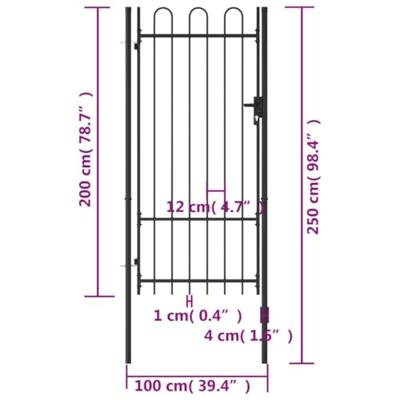 VidaXL Poort met gebogen bovenkant enkel 1x2 m staal zwart
