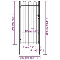 VidaXL Poort met gebogen bovenkant enkel 1x2 m staal zwart - thumbnail