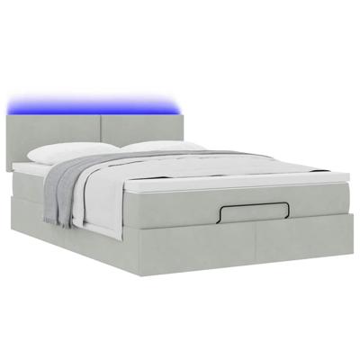 Ottoman bed met matras en LED's 160x200cm fluweel lichtgrijs