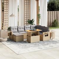 8-delige Loungeset met kussens poly rattan beige - thumbnail