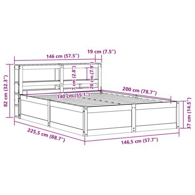Bedframe met hoofdbord massief grenenhout wit 140x200 cm