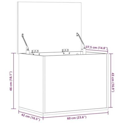 Opbergbox 60x42x46 cm bewerkt hout gerookt eikenkleurig Opbergbox 60x42x46 cm bewerkt hout gerookt eikenkleurig