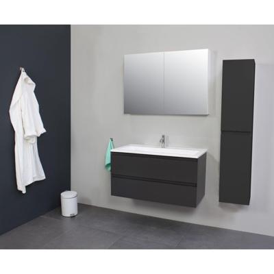 Badkamermeubel BWS Pepper Wastafel Acryl Incl Spiegelkast 2 Deurs Met 1 Kraangat 100x55x46 cm Antraciet Boss & Wessing