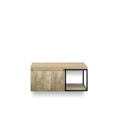 Frozen 3d Badmeubelset 100 cm - Greeplijst in kleur - Zwart Frame - Wastafel Bovenblad French Oak