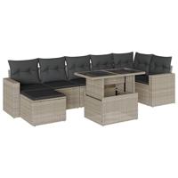 8-delige Loungeset met kussens poly rattan lichtgrijs - thumbnail