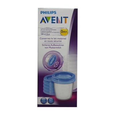 Set van 5 Philips AVENT-bewaarpotten voor moedermelk transparant