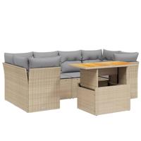 7-delige Loungeset met kussens poly rattan beige - thumbnail
