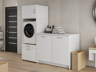 Kast WASHING 1 machine met kast met werkblad wit met 1 opzetkast Kast WASHING 1 machine met kast met werkblad wit met 1 opzetkast