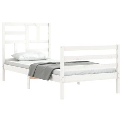 Bedframe met hoofdbord massief hout wit 90x200 cm - thumbnail